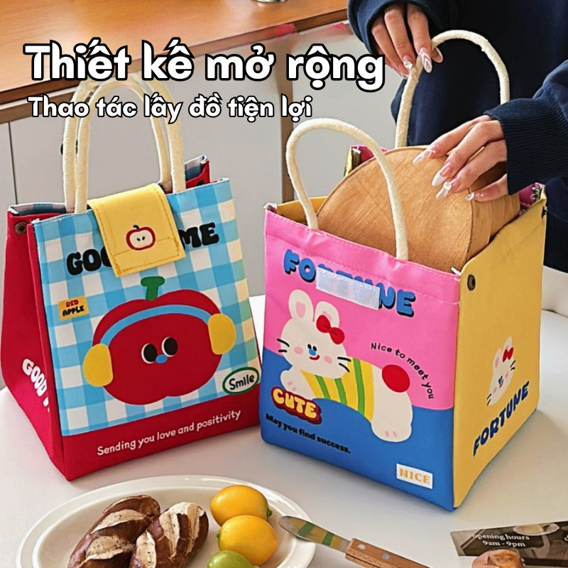 Túi Đựng Cơm Giữ Nhiệt Họa Tiết Hoạt Hình, Túi Giữ Nhiệt Đồ Ăn Có Quai Xách Tiện Lợi Richouse
