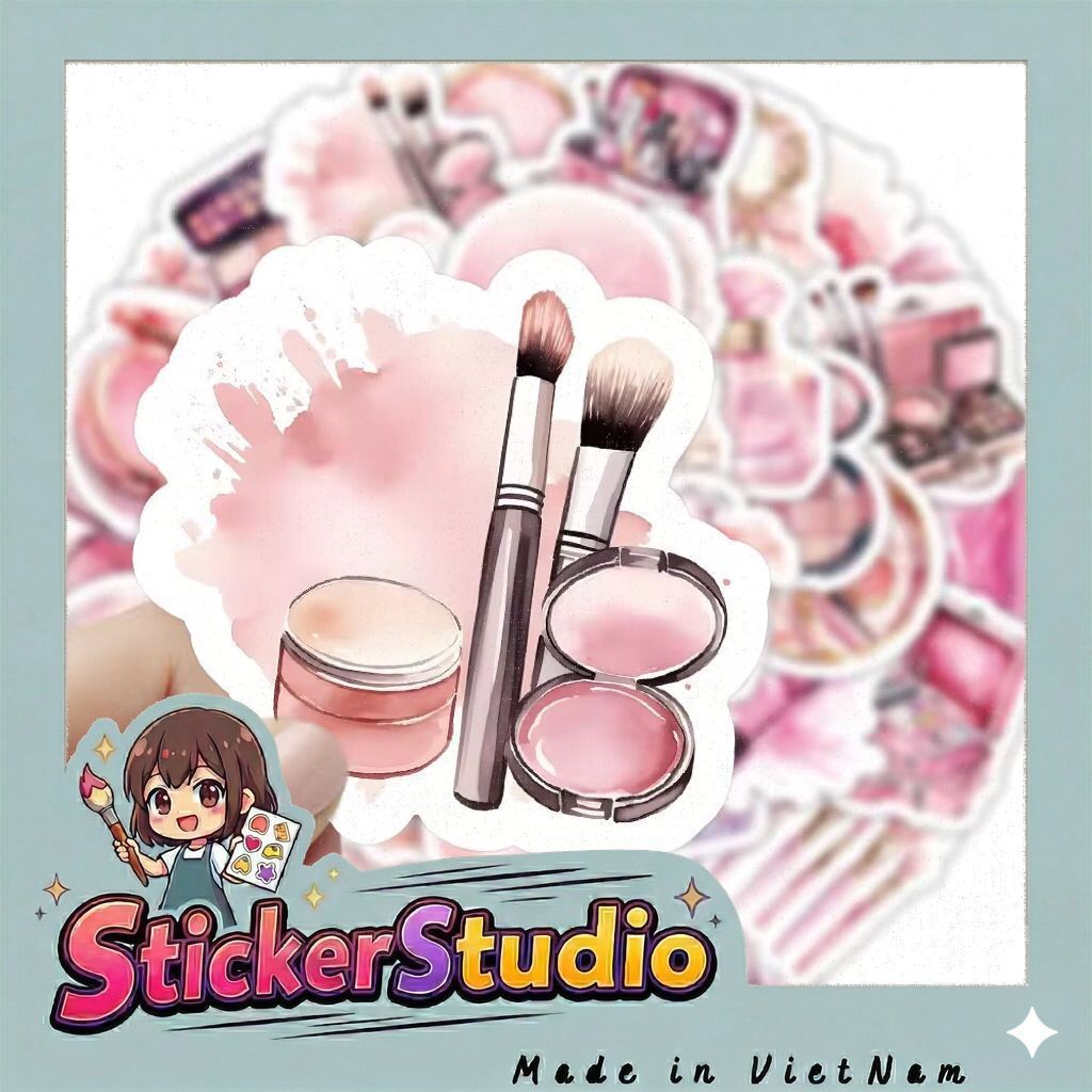 sticker đồ makeup màu hồng tiểu thư