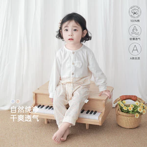 Bộ áo liền quần cho bé Quần áo mỏng Class a Cotton nguyên chất Bé gái dài tay cho bé Tập đi Quần áo trẻ em Quần áo đi chơi