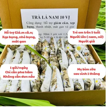 Lá Nam 10 Vị thanh nhiệt, thải độc gồm hoa nhài, cỏ ngọt, cam sấy lạnh, phan tả diệp, giảo cổ lam, xạ đen, lá seᵰ...