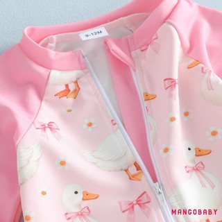MG-Toddler Baby Girls Rash Guard Đồ bơi có mũ 2 chiếc Bộ nơ hoa ngỗng in hình nửa khóa kéo lên Đồ bơi dài tay