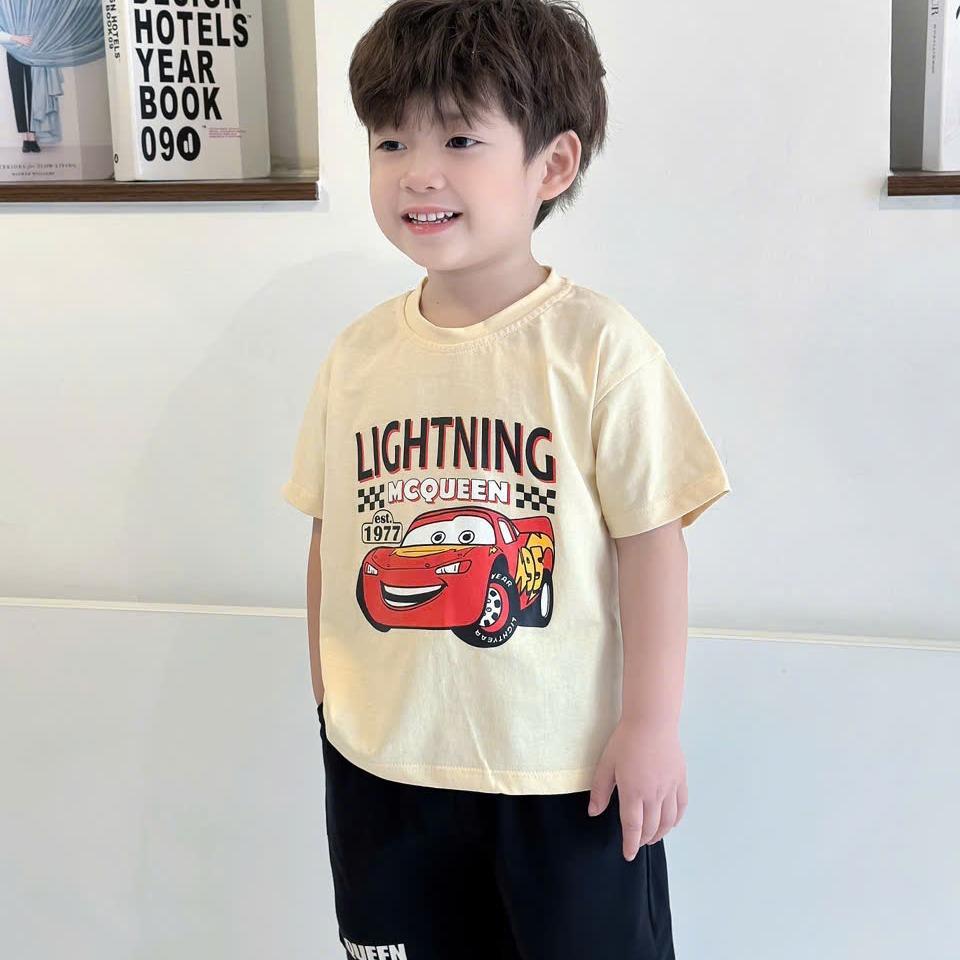 Bộ quần áo cộc tay in hình OTO MCQUEEN cho bé trai,  Bộ quần áo chất COTTON thoải mái cho bé