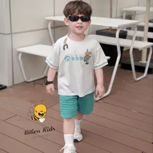 Bộ quần áo cộc tay IN ROBOT cho bé trai , Quần áo chất COTTON mềm thoải mái cho bé
