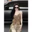 Cô gái nóng bỏng gợi cảm Mùa hè Phong cách mới Slim-fit Slimer Look Không đều Gạc khâu áo yếm in họa tiết da báo