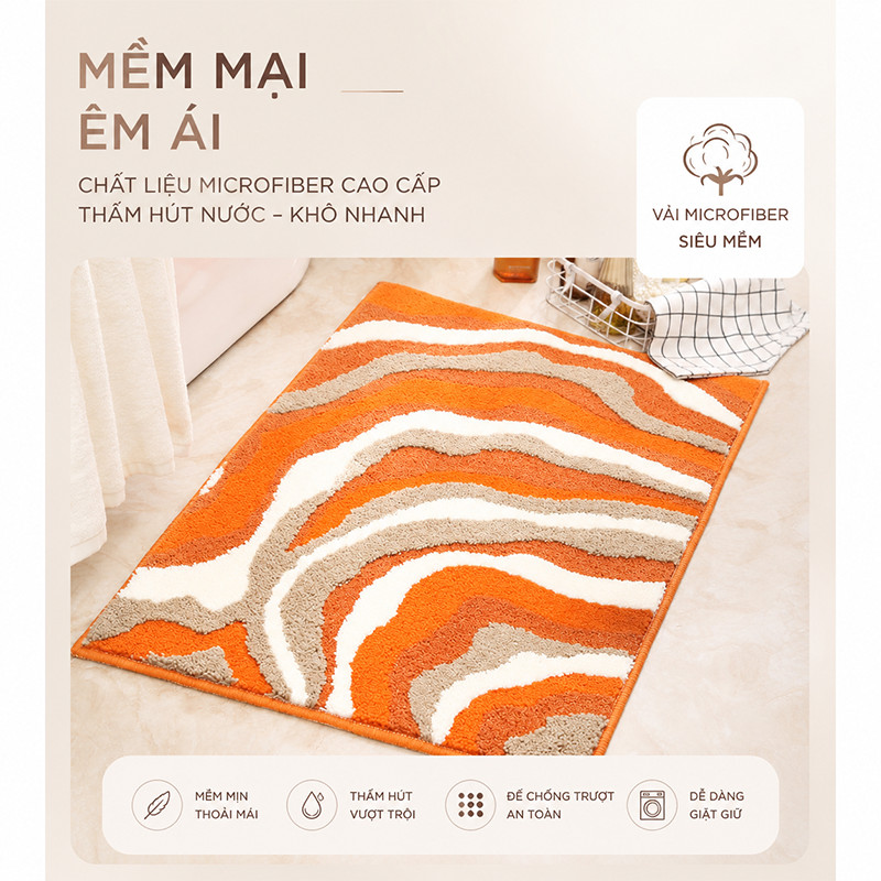 Thảm lau chân thấm nước, thảm chân len lông dày êm, đế cao su chống trượt dùng cho nhà tắm
