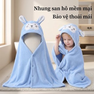 Áo choàng tắm trẻ em Lông cừu san hô có mũ trùm đầu Động vật ấm áp Mềm mại Thấm hút Đồ ngủ Sử dụng tại nhà