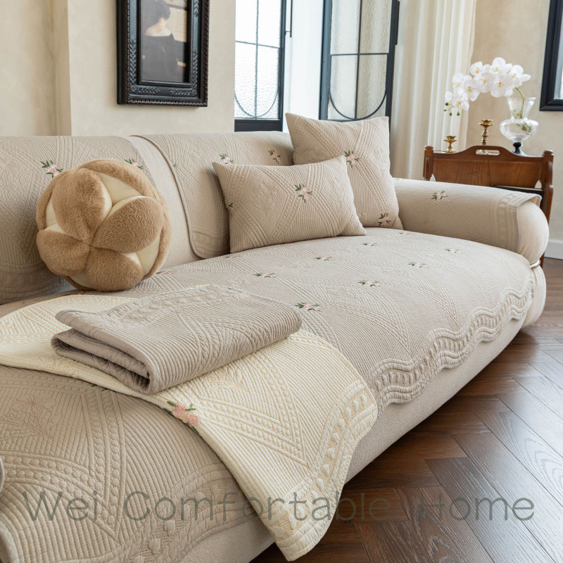Tất Cả Cotton Thêu Sofa Đệm Bốn Mùa Đa Năng Sofa Bao 123 Người Đơn Giản Sofa Cover