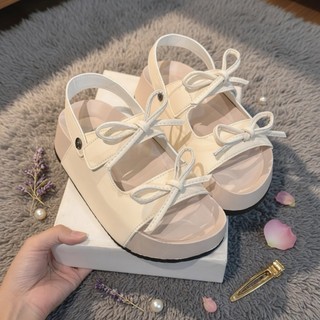 Sandal Nữ IGU  2 quai nơ đi được 2 kiểu xé dán tiện lợi cao 3cm da lộn mềm êm mũi tròn