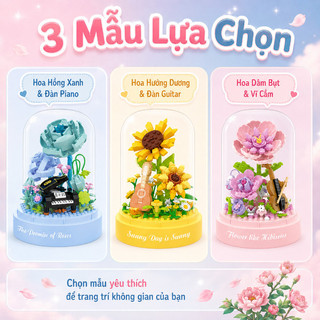 Bộ trang trí hoa dưới vòm kính – Hộp nhạc xoay, lắp ráp hạt nhỏ – Trang trí bàn học, quà tặng sinh nhật bạn gái