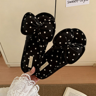 XIXITIAO Dép Vải Cotton Nơ Chấm Bi Nhà Nữ Giày Sàn Bốn Mùa