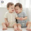 Bộ áo liền quần cotton nguyên chất ngắn tay màu trơn cho bé / Bộ đồ cotton nguyên chất mỏng mùa hè / Quần áo gia đình thoáng khí cho bé