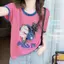 Áo thun ngắn tay bằng Cotton Slub dành cho nữ mùa hè 2026 Phong cách mới dáng rộng thon gọn hơn Vỏ bọc bụng Màu tương phản in hàng đầu