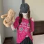 Ngọt Ngào Mát Dopamine In Hình xiên Vai Hot Girl Áo thun ngắn tay nữ dáng rộng Bao da thịt Đơn giản hàng đầu được vận chuyển vào ngày 3 tháng 6 5.19