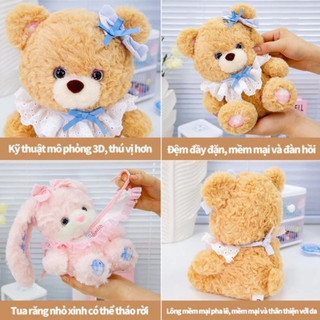 Gấu bông Teddy Thỏ lông xù vải lông xoăn mềm mại bông nhồi PP 3D an toàn quà tặng trẻ đường may chắc chắn