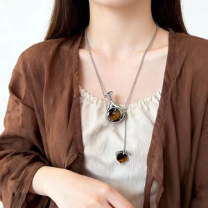 Mới Phong Cách Trung Quốc Bảo Bình Mắt Hổ Mặt Dây Chuyền Vòng Cổ Nữ Melade Retro Độc Đáo Đơn Giản Dây Chuyền Áo Len Phù Hợp Với Hợp Thời Trang