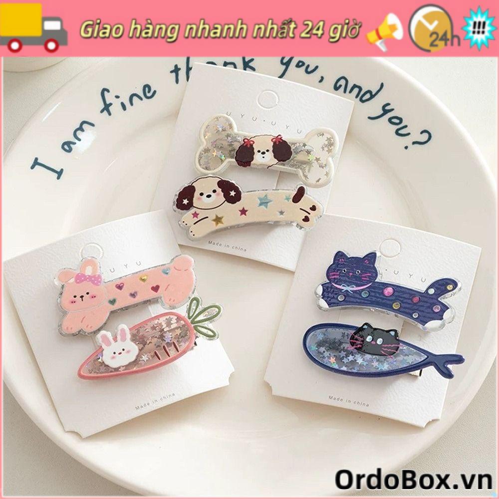 Kẹp Tóc Hoạt Hình ORDOBOX, Kẹp Tóc Xương Chó Mèo Cá Nhỏ Kim Sa Lấp Lánh, Thời Trang Thanh Lịch Ngọt Ngào Pentagram Lấp Lánh Kẹp Tóc Cho Nữ Bé Gái