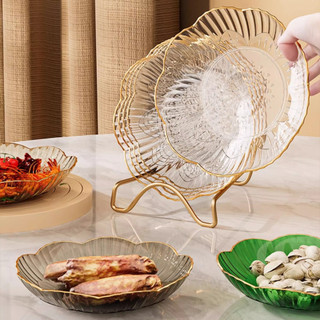 Bộ 4 Đĩa Viền Bạc Hình Hoa Lòng Sâu Đựng Bánh Kẹo MAISON, Đĩa Đựng Hướng Dương Bàn Trang Trí, Đĩa Nhựa Để Kẹo