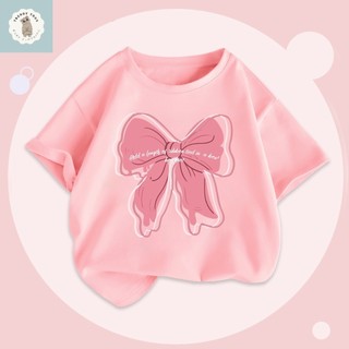 Áo thun ngắn tay in hình hoạt hình dễ thương và đa năng dành cho bé gái, có ba màu để lựa chọn.