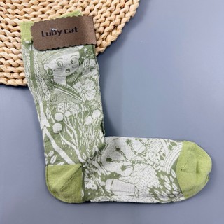 [Tất nữ oklife] Tất Cotton ống giữa cổ điển dành cho nữ Tất hợp thời trang Xuân hè Thiết kế tranh sơn dầu Tất thể thao thông thường