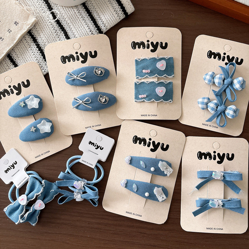 Phụ kiện tóc nơ Denim cho bé gái