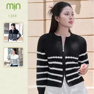 Áo cardigan nữ kẻ sọc, khoá kéo, len dệt kim cao cấp mềm mại, thời trang, thanh lịch MỊN