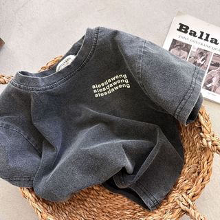 Bé Trai Rửa Nước Đau Khổ Đen Nguyên Chất Cotton Ngắn Tay Áo Thun Đẹp Trai In Chữ Nửa Tay Top