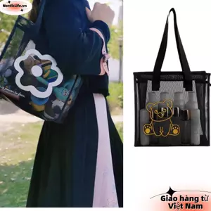 Túi giặt NORDICLIFE, Túi Tote đi biển bằng lưới Nylon hoạt hình hoa, di động có dây kéo Túi trong suốt dành cho nữ