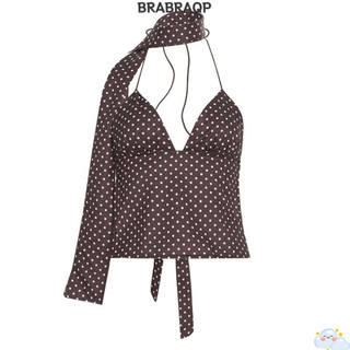 Áo Vest yếm chấm bi BRARAA, Áo ba lỗ mỏng vừa vặn, gợi cảm với ruy băng Áo hai dây không tay cổ chữ V sâu dành cho nữ mùa hè