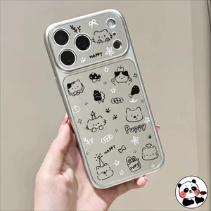Gương Bạc Con Chó Con Ốp Lưng Điện Thoại iPhone 17 Air 16E 16 15 14 Plus 13 12 11 Pro Max XR XS Max X Vỏ Sang Trọng Hoạt Hình Dễ Thương Chó Mèo Ins Phong Cách Vỏ Mềm