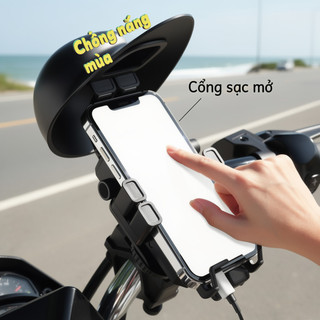 Giá đỡ điện thoại xe máy ABS Rain Sun Shield Mirror Mount iPhone Android Vỏ có thể điều chỉnh