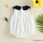 Bộ áo liền quần cho bé gái mùa hè Ruffle Pocket Bow Trang trí áo liền quần cổ búp bê không tay