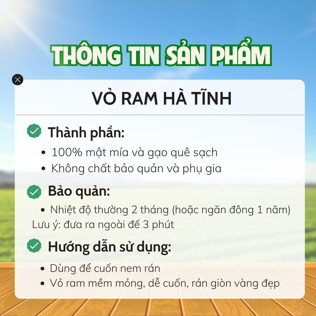 Vỏ ram Hà Tĩnh - Chả ram cuốn nem, Giòn Rụm, Vàng Óng, 100% nguyên liệu tự nhiên