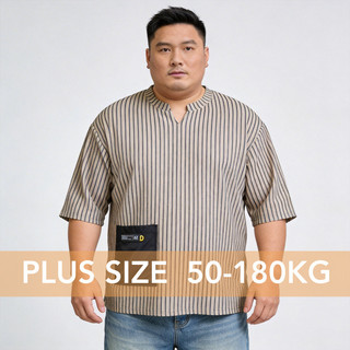 Plus Size Nam Thoáng Khí Mềm Mại Sọc Túi Rời Tay Ngắn