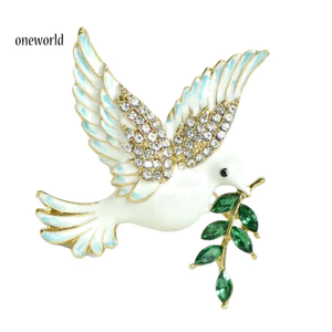 Một thế giới| Nhánh ô liu Trâm cài Peace Dove Trâm cài đính kim cương giả Huy hiệu chim hợp kim kẽm cho áo khoác Áo len Váy – Phụ kiện trang sức hòa bình biểu tượng thanh lịch dành cho nữ