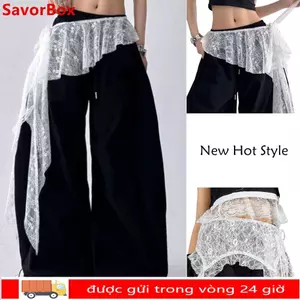 SAVORBOX Ren Xù Váy, Váy Mini ren thời trang dạo phố Y2K không đều, Thiết kế ren hoa thêu Váy xếp lưng cao