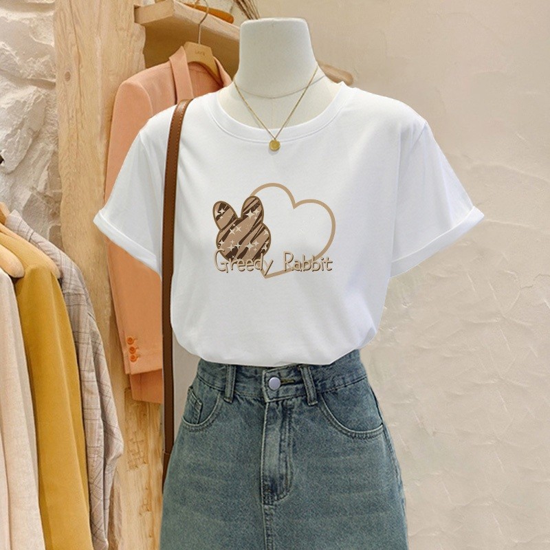 （Giao hàng 24h）Angela Áo phông nữ form vừa chất COTTON 100% mềm mịn, thoáng mát, màu TRẮNG, hình in đa dạng, nhiều kiểu