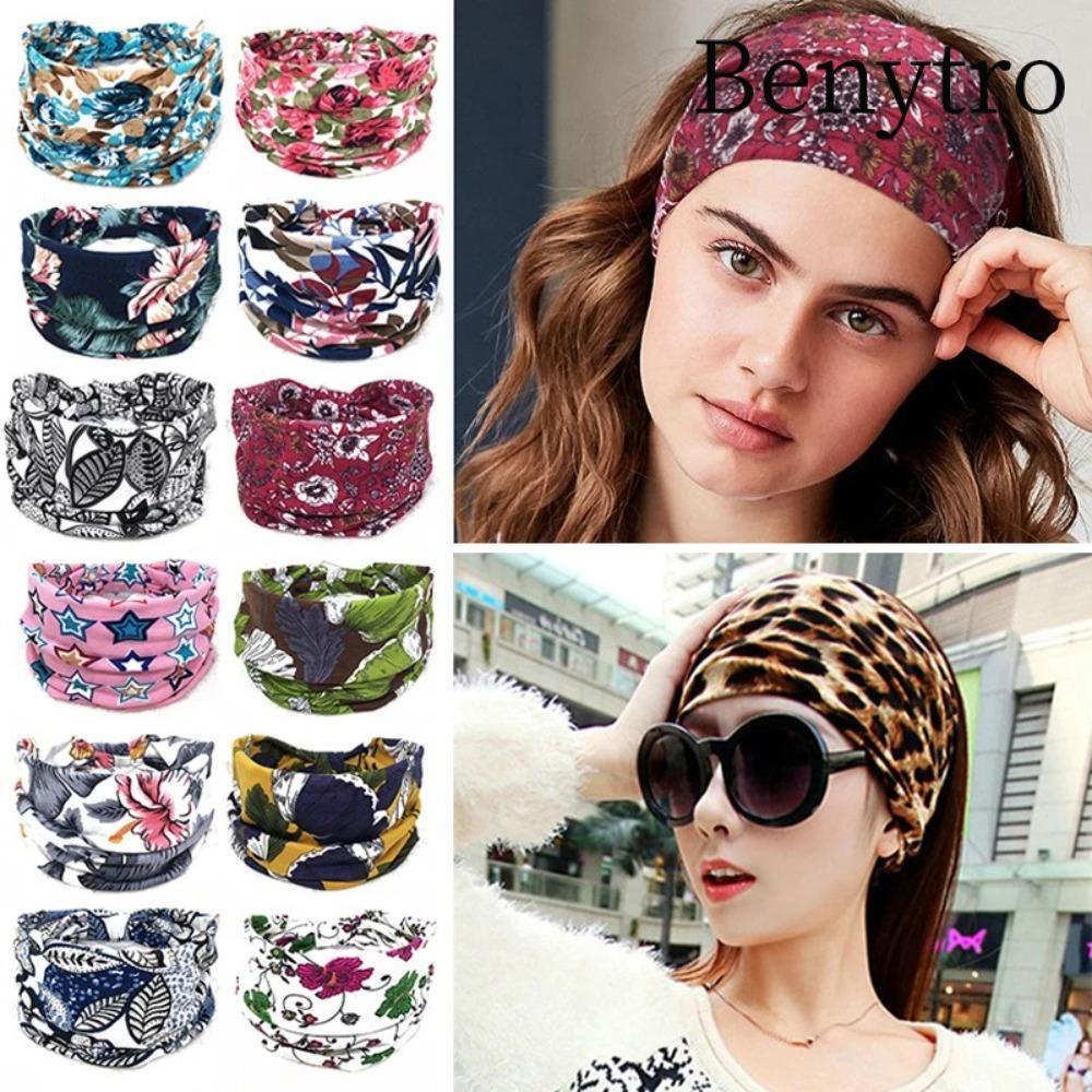 Băng đô BENYTRO, Vintage Nút thắt Cotton co giãn dành cho nữ, Mũ nón Turban co giãn thông thường Dây buộc tóc Yoga thời trang rộng rãi dành cho khiêu vũ Biker