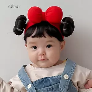 Băng đô tóc giả sơ sinh DELMER, Dây buộc tóc mềm mại cho bé Bộ tóc giả, Phụ kiện tóc Dễ thương Thực tế thoáng khí cho trẻ sơ sinh Tập đi