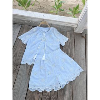 Set Bộ Áo Thô Thêu Hoa Cổ Dây Rút Kèm Quần Short Đùi Hb.studio S128