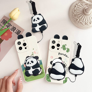 Ốp Điện Thoại Gấu Trúc Tai kawaii Dễ Thương Cho OPPO A6 A5 A3 Pro A5M A3X A5X A58 A78 A38 A18 A79 A59 A60 A80 A40 A40M Ốp Lưng Có Dây Giá Đỡ
