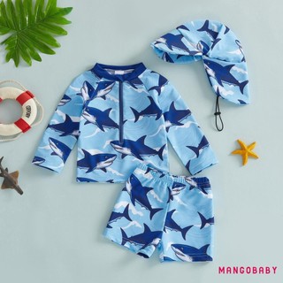 MG-Toddler Baby Boy Rash Guard Đồ bơi 3 chiếc Bộ in hình Zip Up Đồ bơi dài tay Áo quần short và mũ