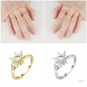 Ở Lại Có Thể Điều Chỉnh Xoay Lo Âu Nhẫn Dành Cho Nữ Giảm Căng Thẳng Xoay Fidgets Trang Sức Với Zirconia Hoa Hướng Dương Thiết Kế Trong