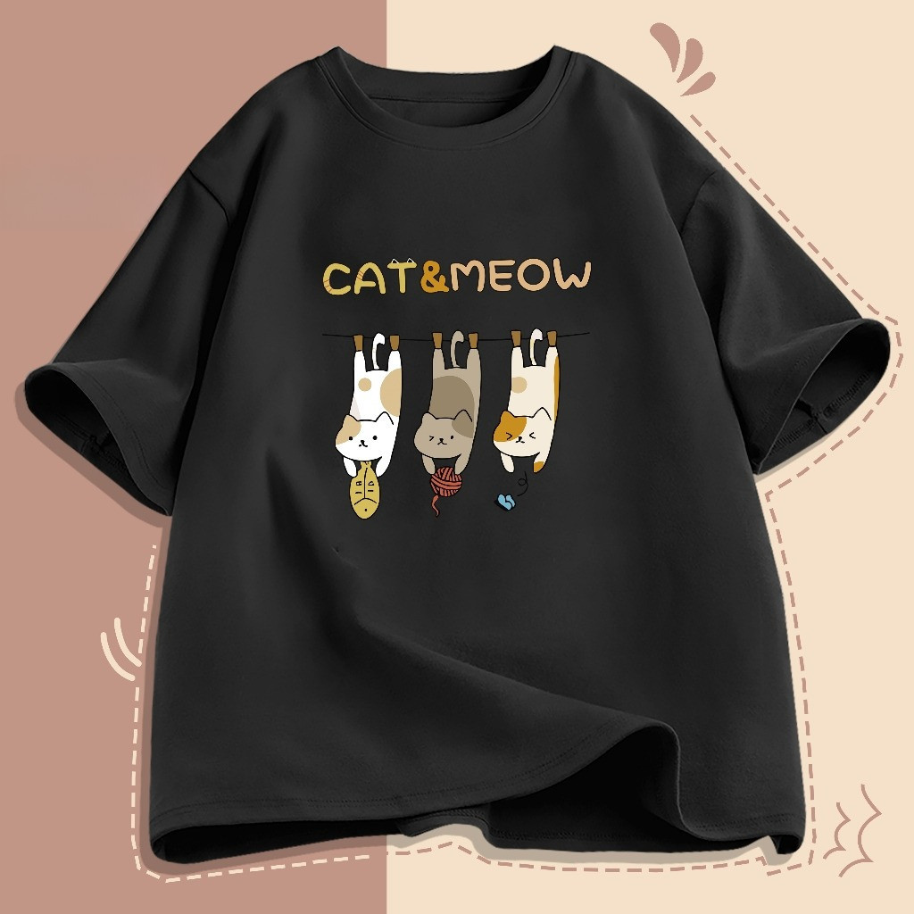 （Giao hàng 24h）Angela áo thun nữ form rộng unisex  In hình mèo hoạt hình Bông chất lượng cao 220gsm Local Brand
