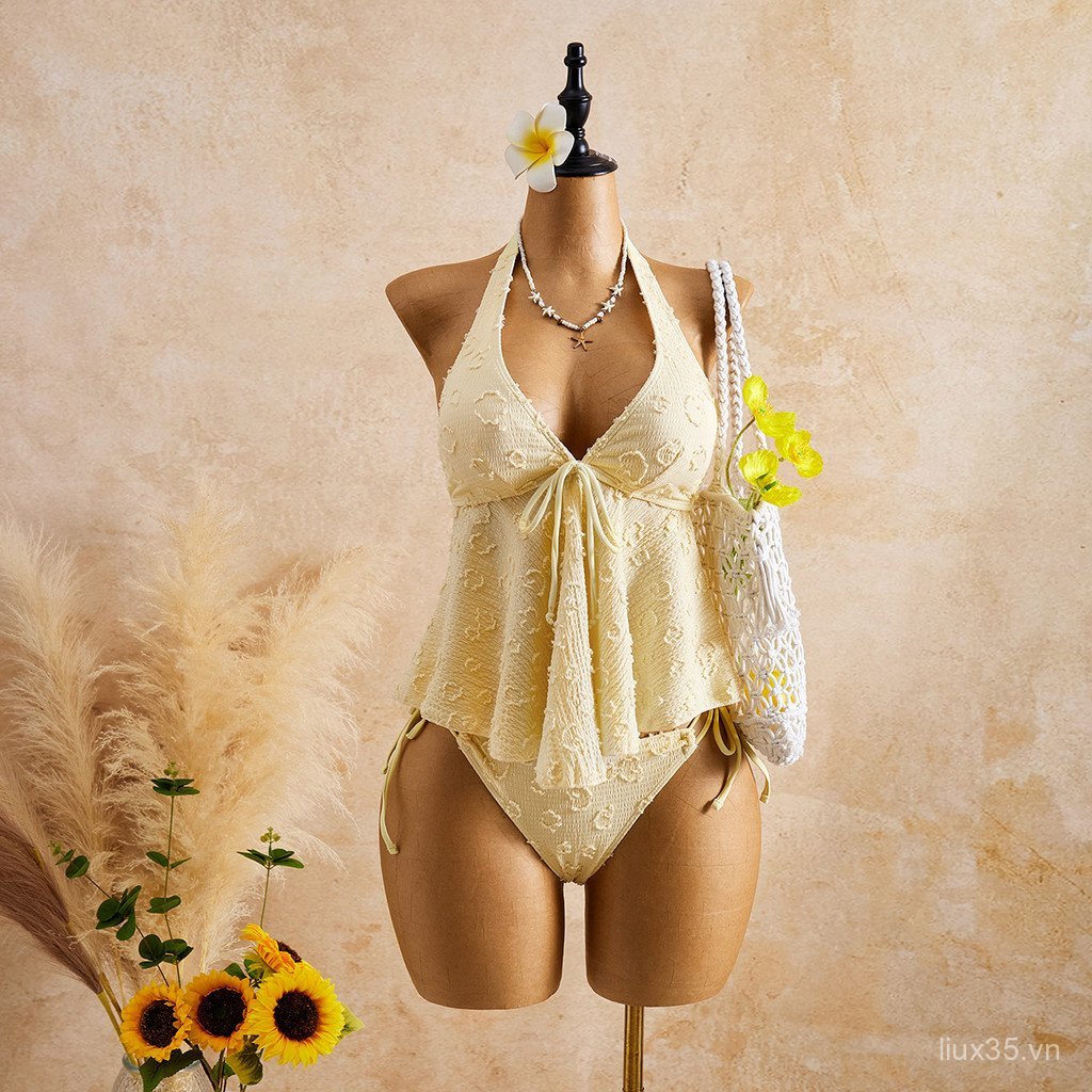 LXY 2026 Bán Chạy Ren Đồ Bơi Dây Cổ Ren Xù Thịt Bao Chia Bikini Nóng Mùa Xuân Đồ Bơi