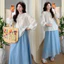 Bộ đồ bà bầu mùa hè đơn giản chấm bi phù hợp với mọi trận đấu + Bộ đồ hai mảnh váy
