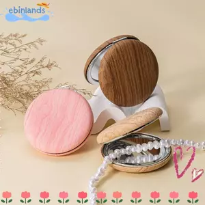 Gương trang điểm EBINLANDS, Gương trang điểm cầm tay nhẹ bằng da PU, Gỗ giả chất lượng cao Phong cách cổ điển Gương bỏ túi hình tròn Sử dụng mỹ phẩm