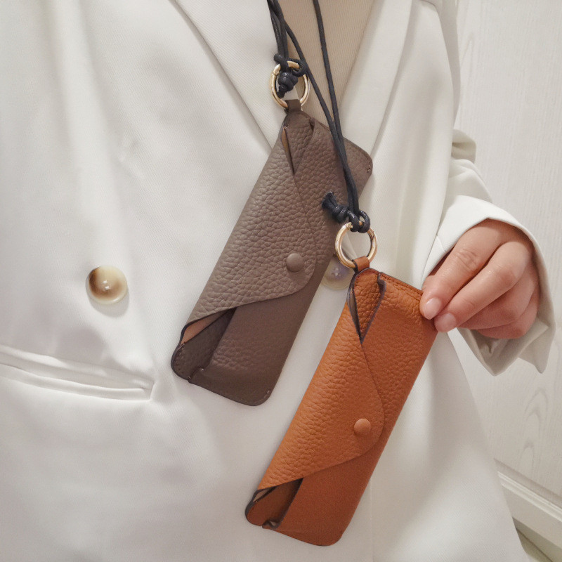 Dây Túi Đeo Kính Da Thật Túi Đeo Kính Dây Cận Thị Kính Kính Mát Cặp Đôi Lưu Trữ Lớp Đầu Tiên Túi Da Bò Sungl