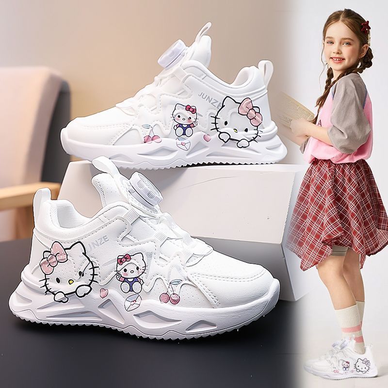 Bé Gái Mùa Thu Phong Cách Mới Da Thể Thao Giày Trắng Đế Mềm Nhẹ Hello Kitty Bé Gái Giày Thể Thao Mỏng Trắng