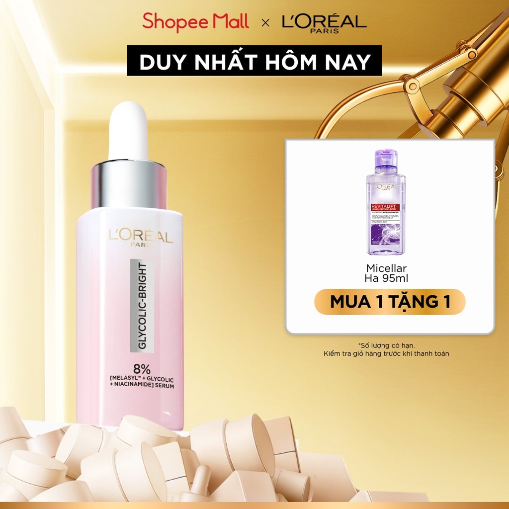 Serum Glycolic Melasyl 8% [Melasyl+Glycolic+Niacinamide] dưỡng sáng da, mờ thâm mụn & nám Loreal Paris 30ml