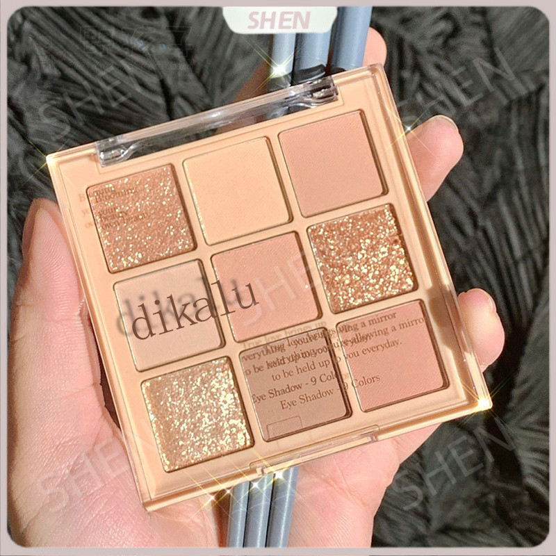 DIKALU Bảng phấn mắt 9 màu trà sữa, phấn bột yến mạch, nude mùa thu, mờ đất